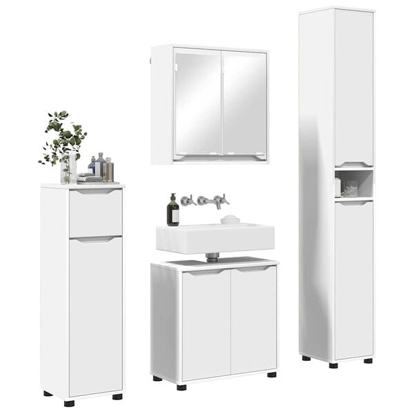 vidaXL Set di mobili per il bagno 4 pcs Bianco Legno multistrato