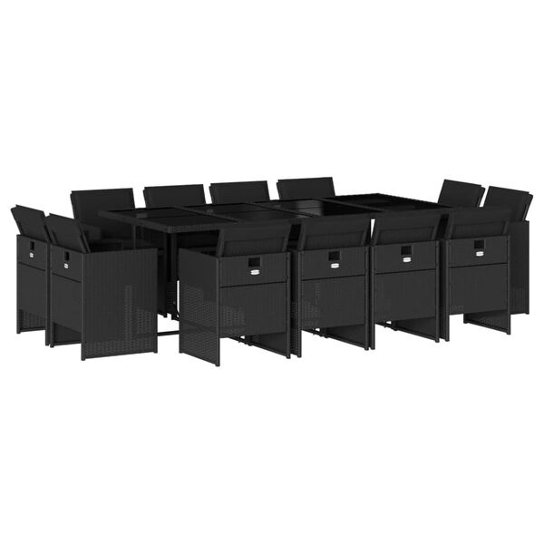 vidaXL Set da Pranzo da Giardino 13pz con Cuscini Nero in Polyrattan