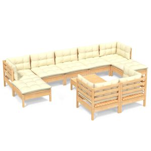 vidaXL Set Divani da Giardino 10 pz con Cuscini Crema Massello di Pino