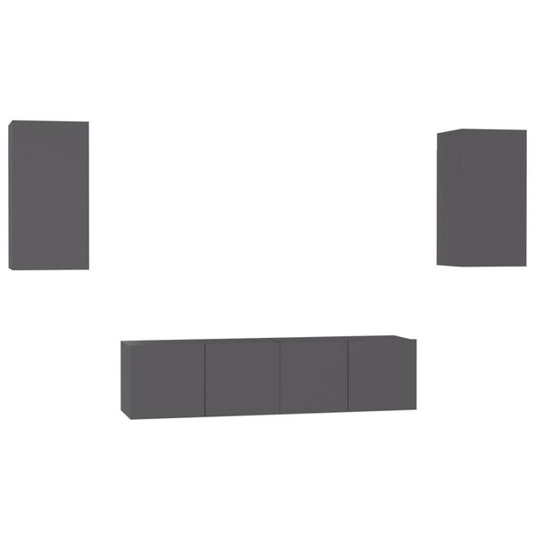 vidaXL Set Mobili Porta TV 4 pz Grigio in Legno Multistrato