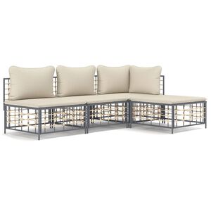 vidaXL Set Divani da Giardino 4 pz con Cuscini Antracite in Polyrattan