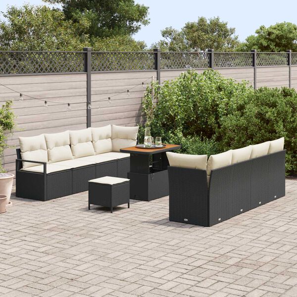 vidaXL Set Divano da Giardino con cuscino 11 pcs Nero Poly Rattan