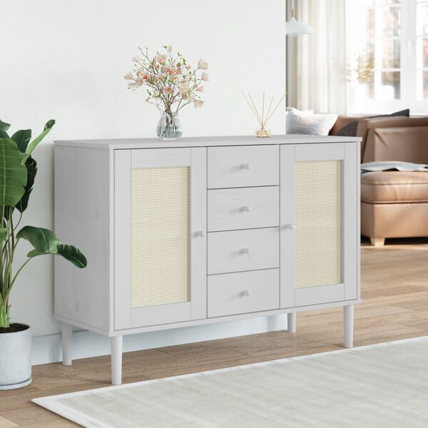 vidaXL Credenza SENJA Aspetto Rattan Bianco 112x40x80 cm Massello Pino