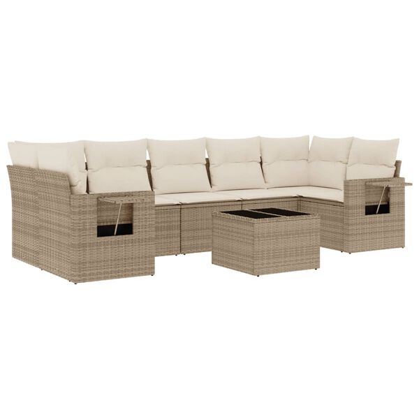 vidaXL Set Divano da Giardino 8 pz con Cuscini Beige in Polyrattan