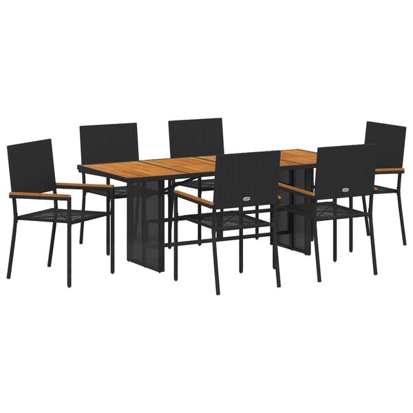 vidaXL Set da Pranzo per Giardino 7 pcs Nero polyrattan
