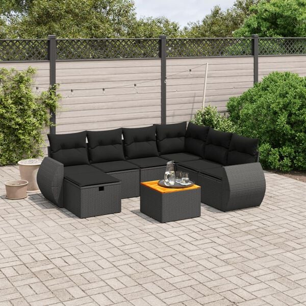 vidaXL Set Divani da Giardino con Cuscini 8 pz Nero in Polyrattan