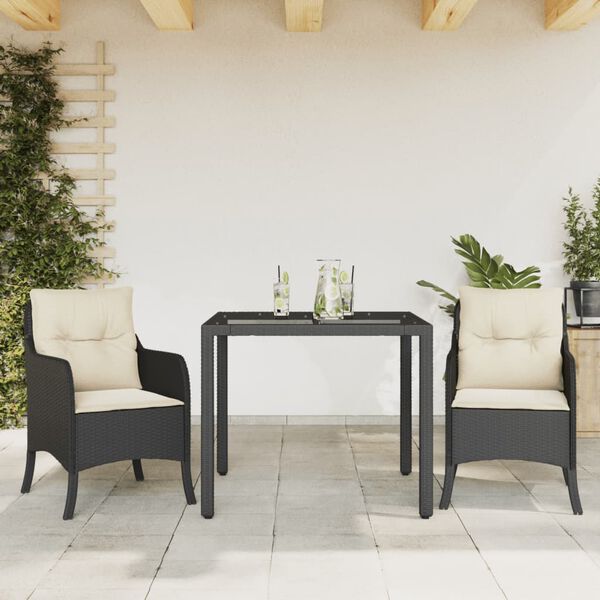vidaXL Set da Pranzo da Giardino 3 pz con Cuscini Nero in Polyrattan