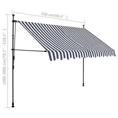 vidaXL Tenda da Sole Retrattile Manuale con LED 250 cm Blu e Bianca