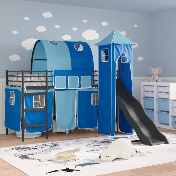 vidaXL Struttura del letto loft per bambini Nero e Blu 99,5 x 190 cm