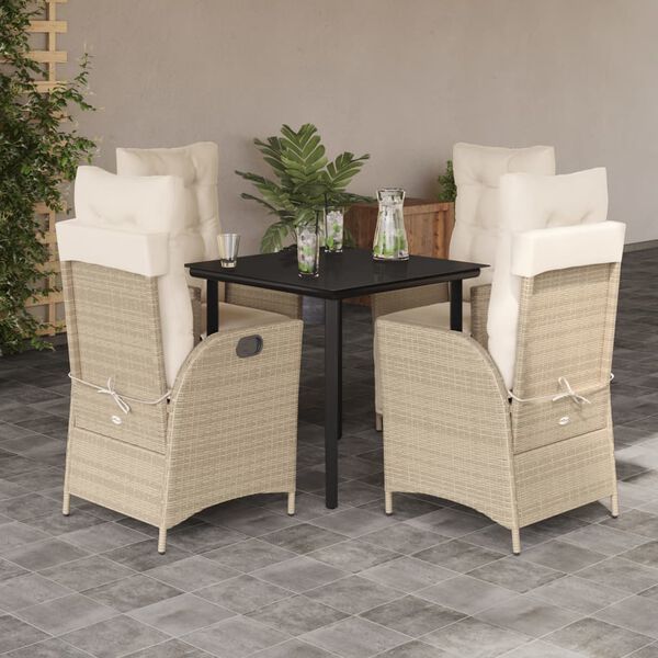 vidaXL Set da Pranzo da Giardino 5 pz con Cuscini Beige in Polyrattan