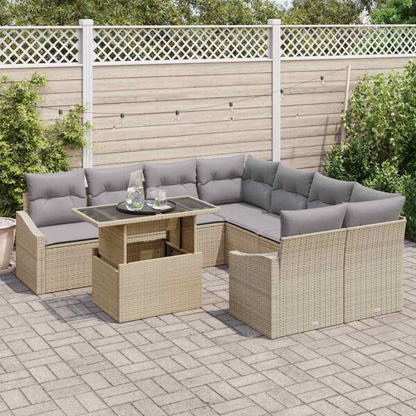 vidaXL Set Divano da Giardino 9 pcs Beige Poly Rattan