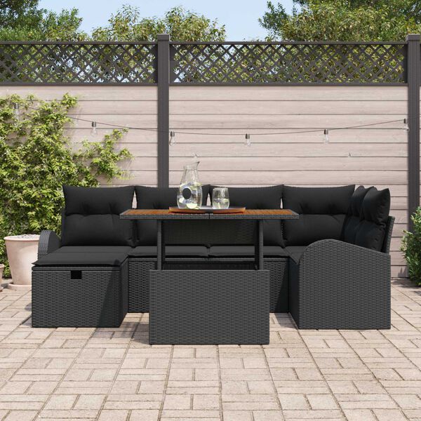 vidaXL Set Divano da Giardino 7 pcs Nero polyrattan