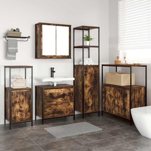 vidaXL Set Mobili da Bagno 2 pz Rovere Fumo in Legno Multistrato