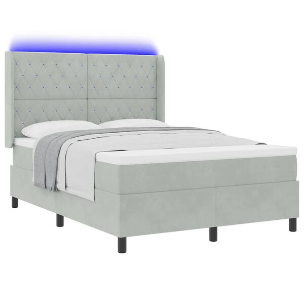 vidaXL Letto con Box Springs LED e Materasso Argille Grigio chiaro