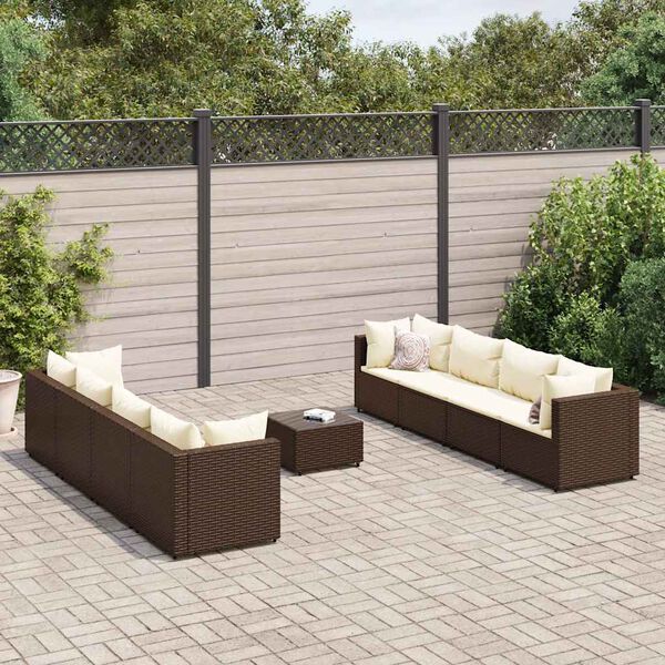 vidaXL Set Divani da Giardino 9 pz con Cuscini in Polyrattan Marrone