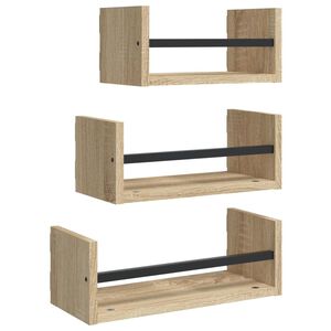 vidaXL Set di 3 mensole da parete con barre in rovere Sonoma, legno ingegnerizzato