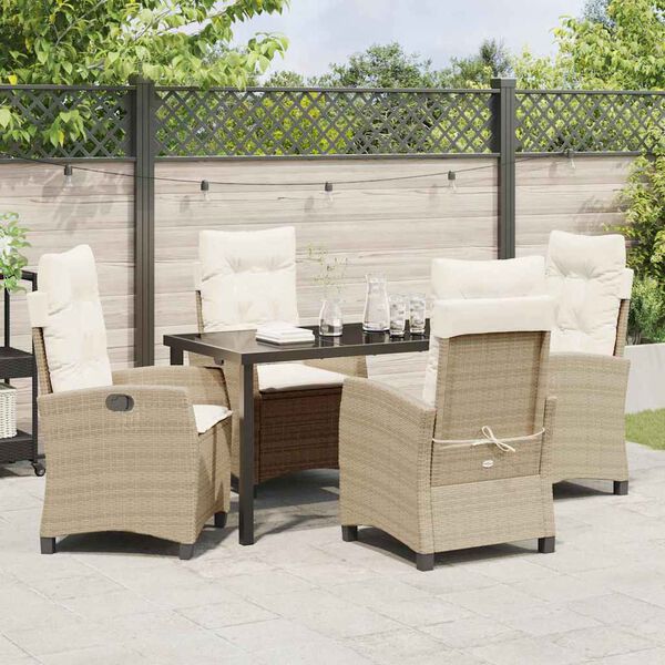 vidaXL Set da Pranzo per Giardino con cuscino 5 pcs Beige polyrattan