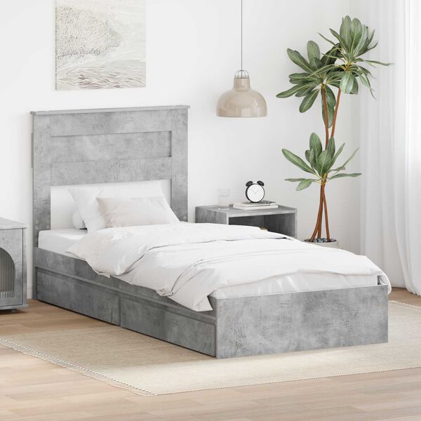 vidaXL Letto con Contenitore con testiera Grigio cemento 90 x 200 cm