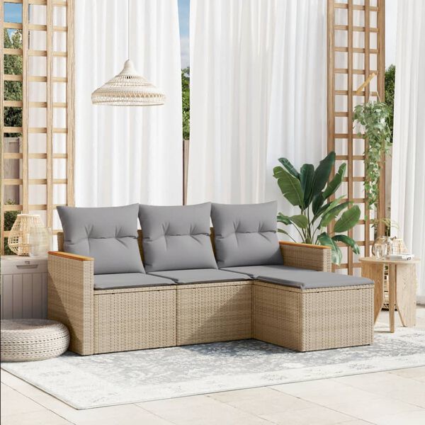 vidaXL Set Divano da Giardino 4 pz con Cuscini Beige Misto Polyrattan