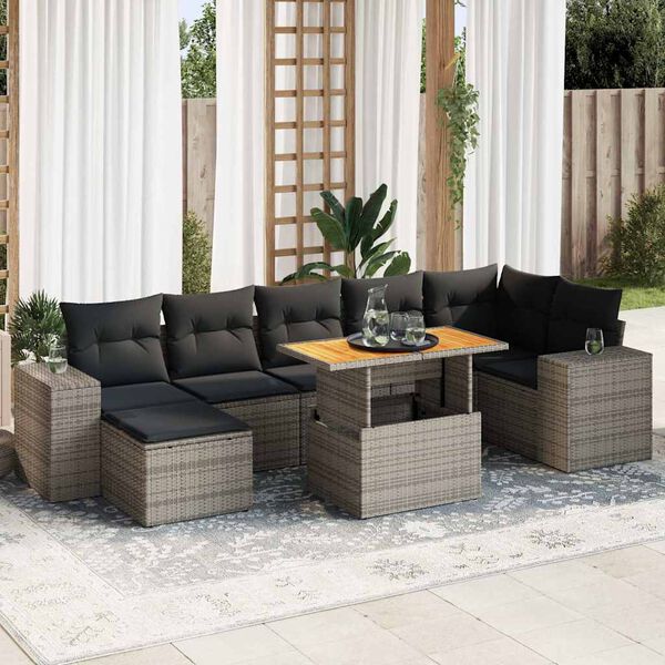 vidaXL Set Divano da Giardino 8 pz con Cuscini Grigio in Polyrattan