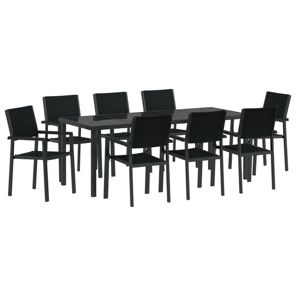 vidaXL Set da Pranzo per Giardino 9 pcs Nero