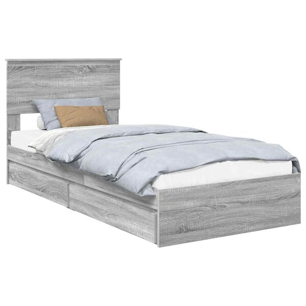 vidaXL Letto con Contenitore con testiera Grigio Sonoma 90 x 200 cm