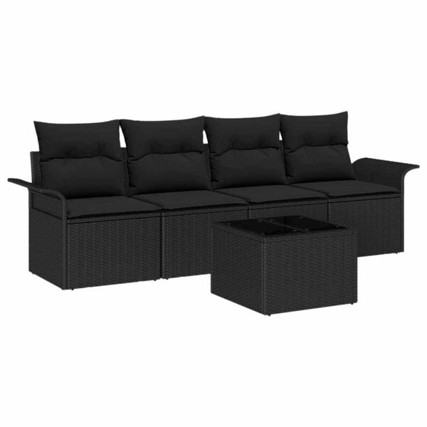 vidaXL Set Divano da Giardino con cuscino 5 pcs Nero polyrattan