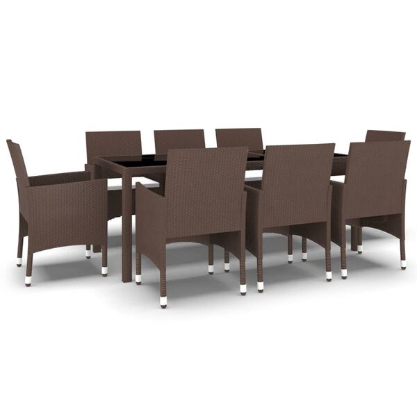 vidaXL Set da Pranzo da Giardino in Polyrattan 9 pz Marrone