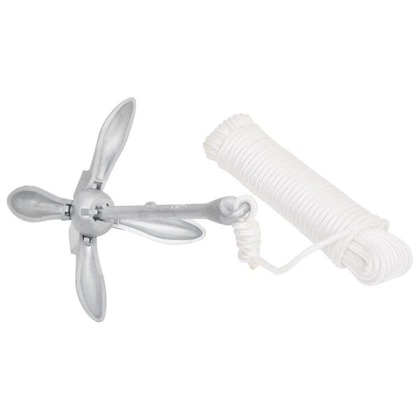 vidaXL Ancora Pieghevole con Corda Argento 6 kg Ghisa Zincata a Caldo
