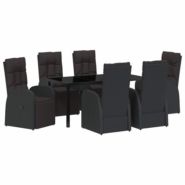 vidaXL Set da Pranzo per Giardino con cuscino 7 pcs Nero polyrattan