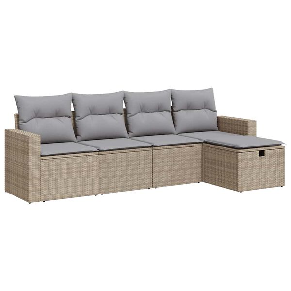 vidaXL Set Divano da Giardino 5 pz con Cuscini Beige in Polyrattan