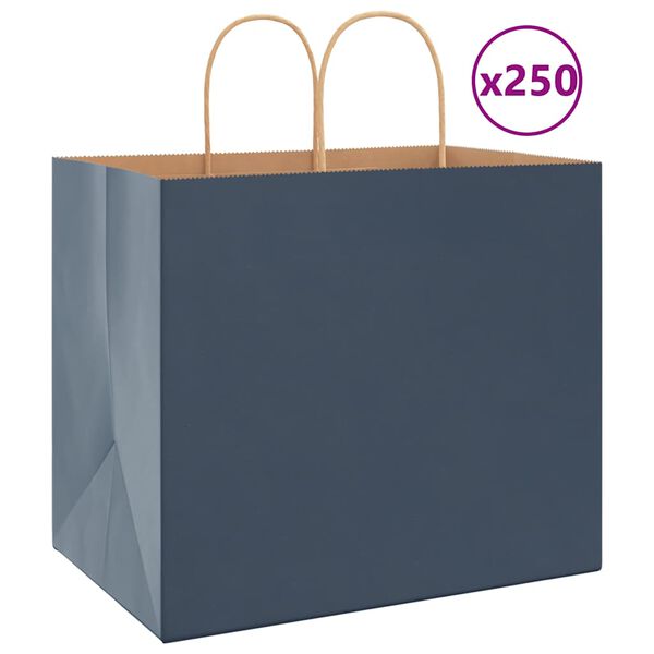 vidaXL Sacchetti di Carta 250 pz con Manici Blu 32x22x28 cm