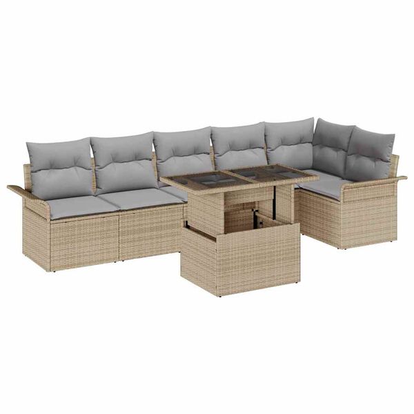 vidaXL Set Divano da Giardino con cuscino 7 pcs Beige polyrattan