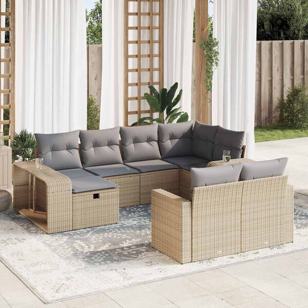 vidaXL Set Divano da Giardino 10 pz con Cuscini Beige in Polyrattan