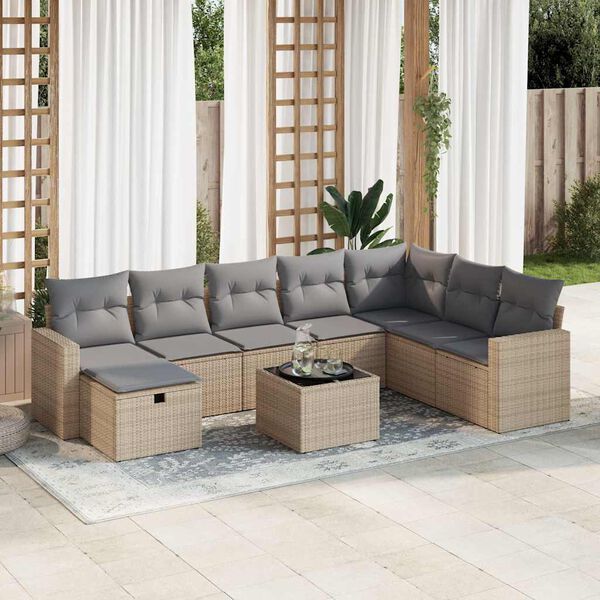 vidaXL Set Divano da Giardino 8 pz con Cuscini Beige in Polyrattan