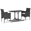 vidaXL Set Mobili da Pranzo per Giardino 3 pz Nero
