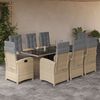 vidaXL Set Pranzo da Giardino 9 pz con Cuscini Beige Misto Polyrattan