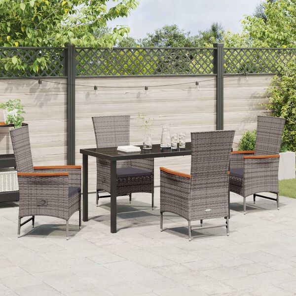 vidaXL Set da Pranzo per Giardino con cuscino 5 pcs Grigio
