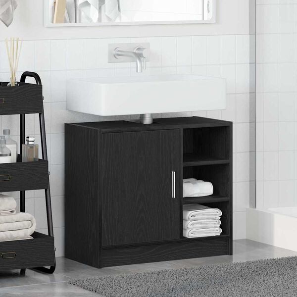 vidaXL Mobile da Bagno Rovere Nero 63 x 29 x 55 cm Legno multistrato
