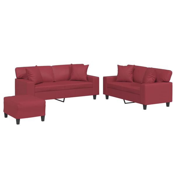 vidaXL Set di Divani 3 pz con Cuscini Rosso Vino in Similpelle