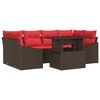 vidaXL Set Divano da Giardino 7 pz Marrone e Rosso Poly Rattan