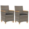 vidaXL Sedie Giardino con Cuscini 2pz Grigie Polyrattan Legno Massello