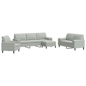 vidaXL Set di Divani 4 pz con Cuscini e Rinforzi Grigio Chiaro Velluto