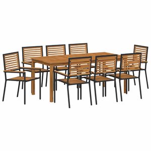 vidaXL Set da Pranzo per Giardino 9 pz Nero Legno di Acacia Massello