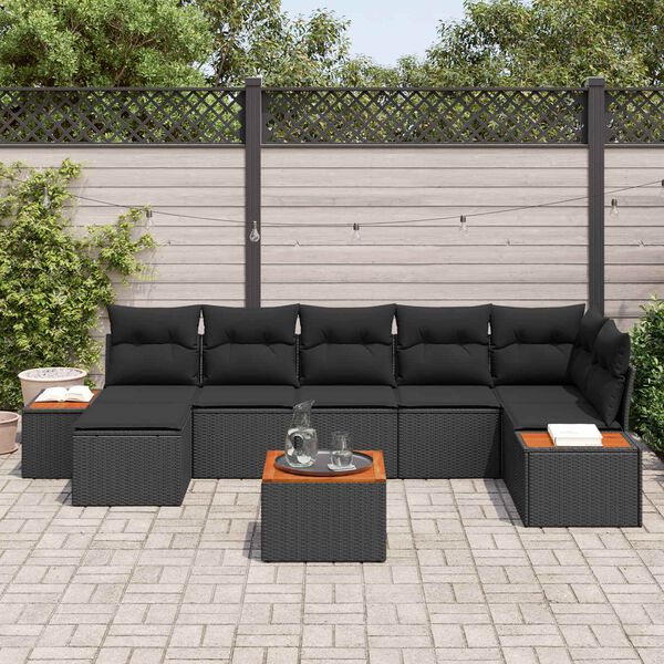 vidaXL Set Divano da Giardino con cuscino 8 pcs Nero Polyrattan