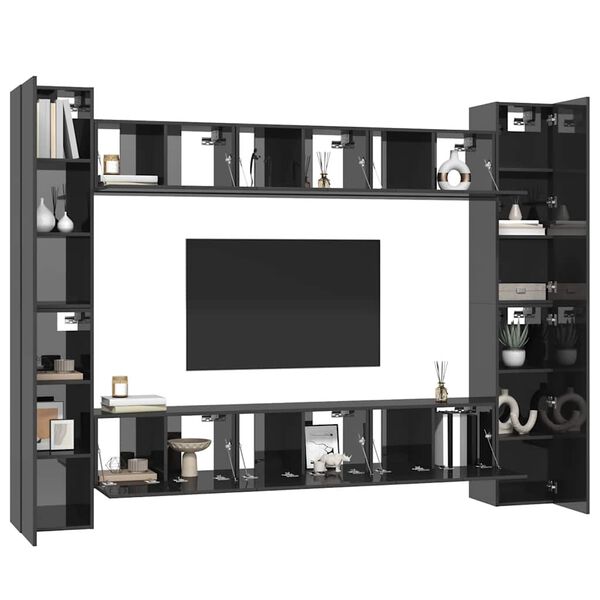 vidaXL Set Mobili TV 10 pz Grigio Lucido in Legno Multistrato