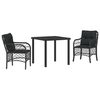 vidaXL Set da Pranzo per Giardino 3 pz Nero polyrattan