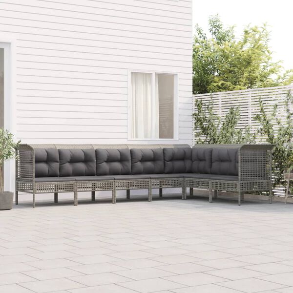 vidaXL Set Divani da Giardino 7 pz con Cuscini in Polyrattan Grigio