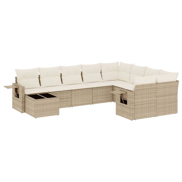 vidaXL Set Divano da Giardino 10 pz con Cuscini Beige in Polyrattan