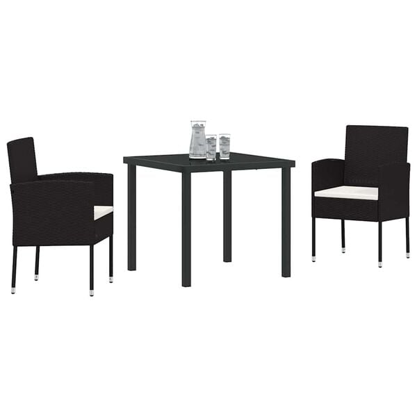 vidaXL Set da Pranzo per Giardino con cuscino 3 pcs Nero polyrattan